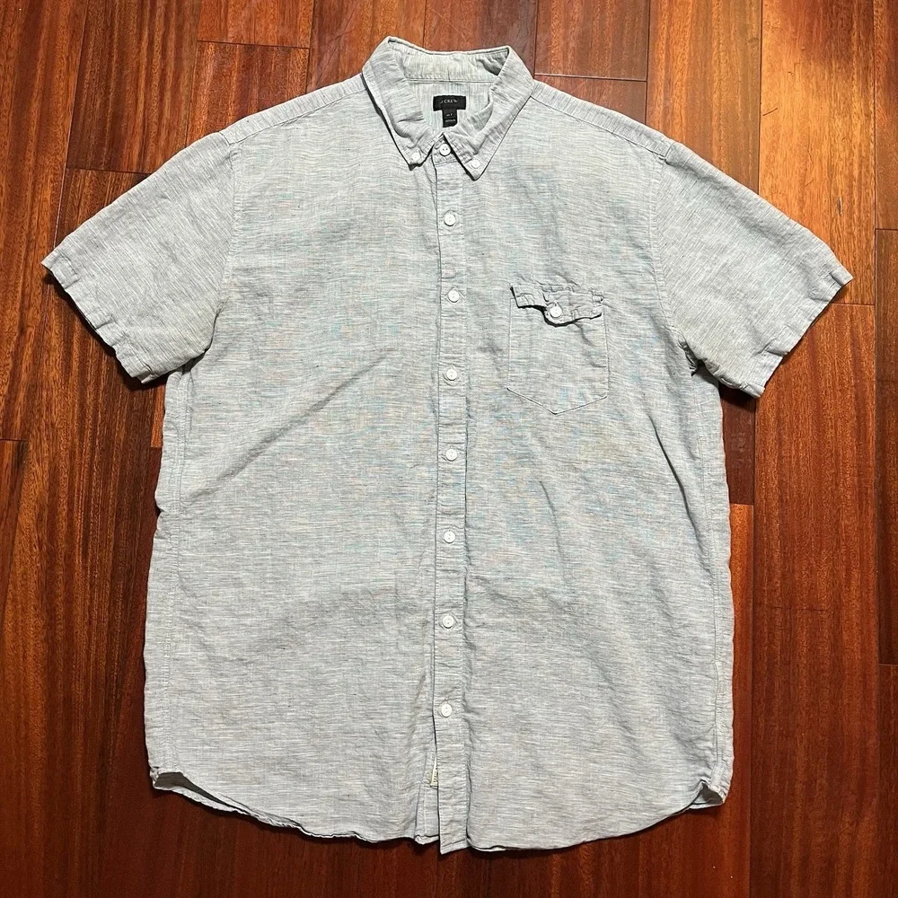 J Crew Shirt Mens XLT Tall Button Down Blue Chambray Baird McNutt Irish Linen